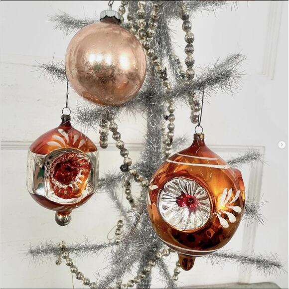 Vintage Hand Painted Glass Ornaments Jumbo TRIPLE INDENT Double Teardrop SET 3 - Picture 1 of 8